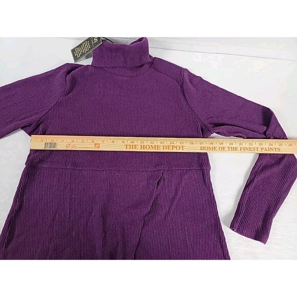 DG2 Diane Gilman Sweater Sz M Purple Turtleneck High Waist Faux Wrap Soft Knit - Picture 3 of 13